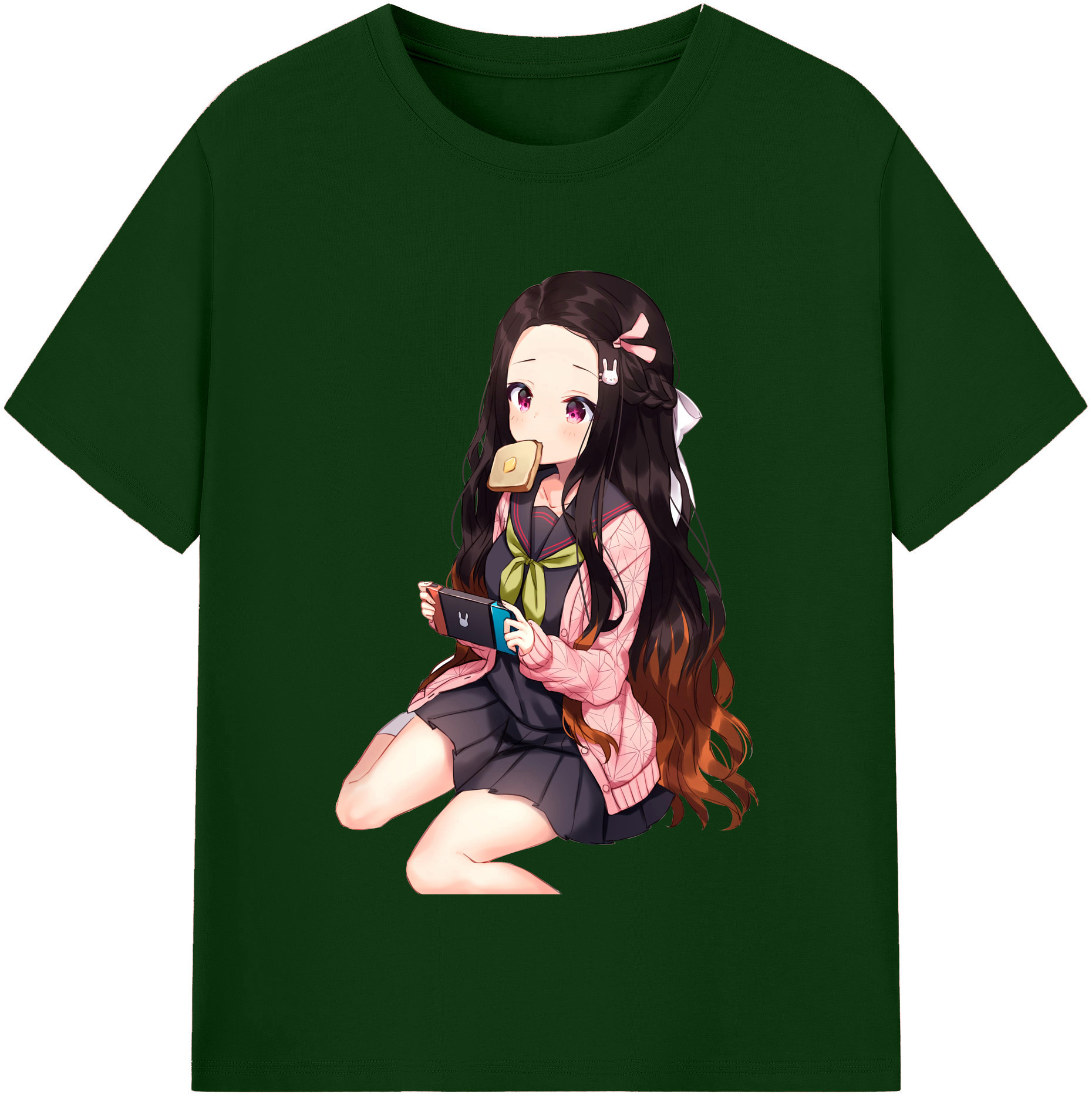 （画像用） 鬼滅の刃（きめつのやいば）竈門 禰󠄀豆子／かまど ねずこ Kamado Nezuko 綿100％半袖Tシャツ（フロントプリント）